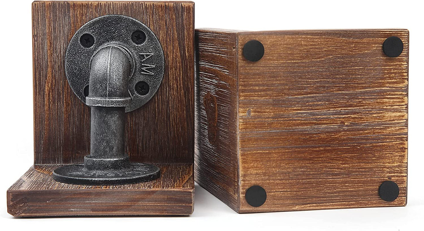 Rustic Industrial Wooden Bookends - Set of 2 (Black-Grey)-CentralDepot247