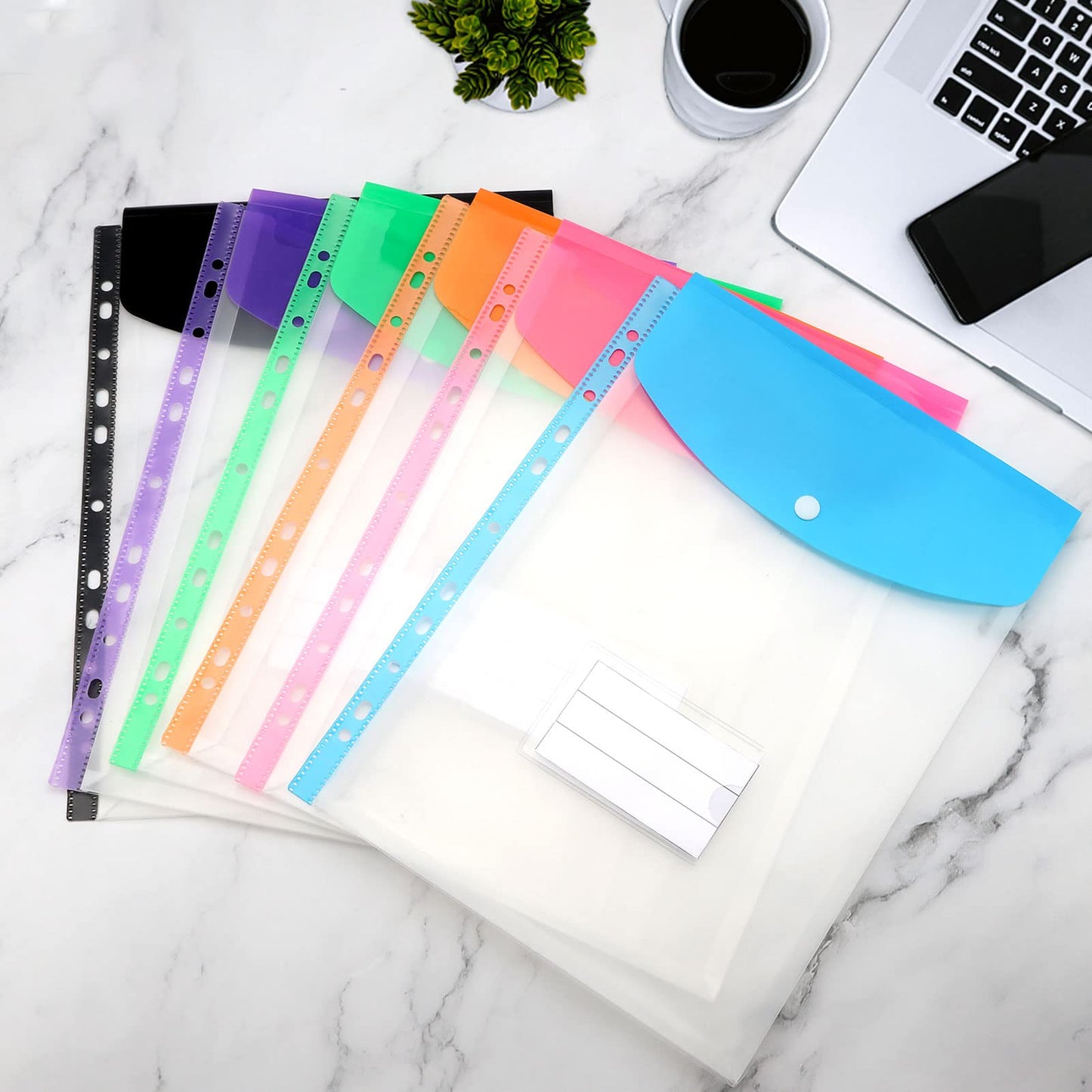 Punched Pockets 12 Pack A4 Plastic Wallets - 11 Holes Binder Pockets