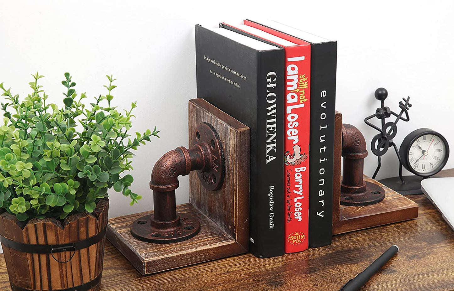 Rustic Industrial Wooden Bookends - Set of 2 (Black-Grey)-CentralDepot247