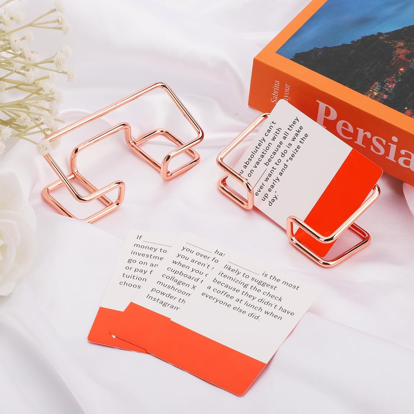 Rose Gold Metal Business Card Holder - 2pcs Desk Organizer-CentralDepot247