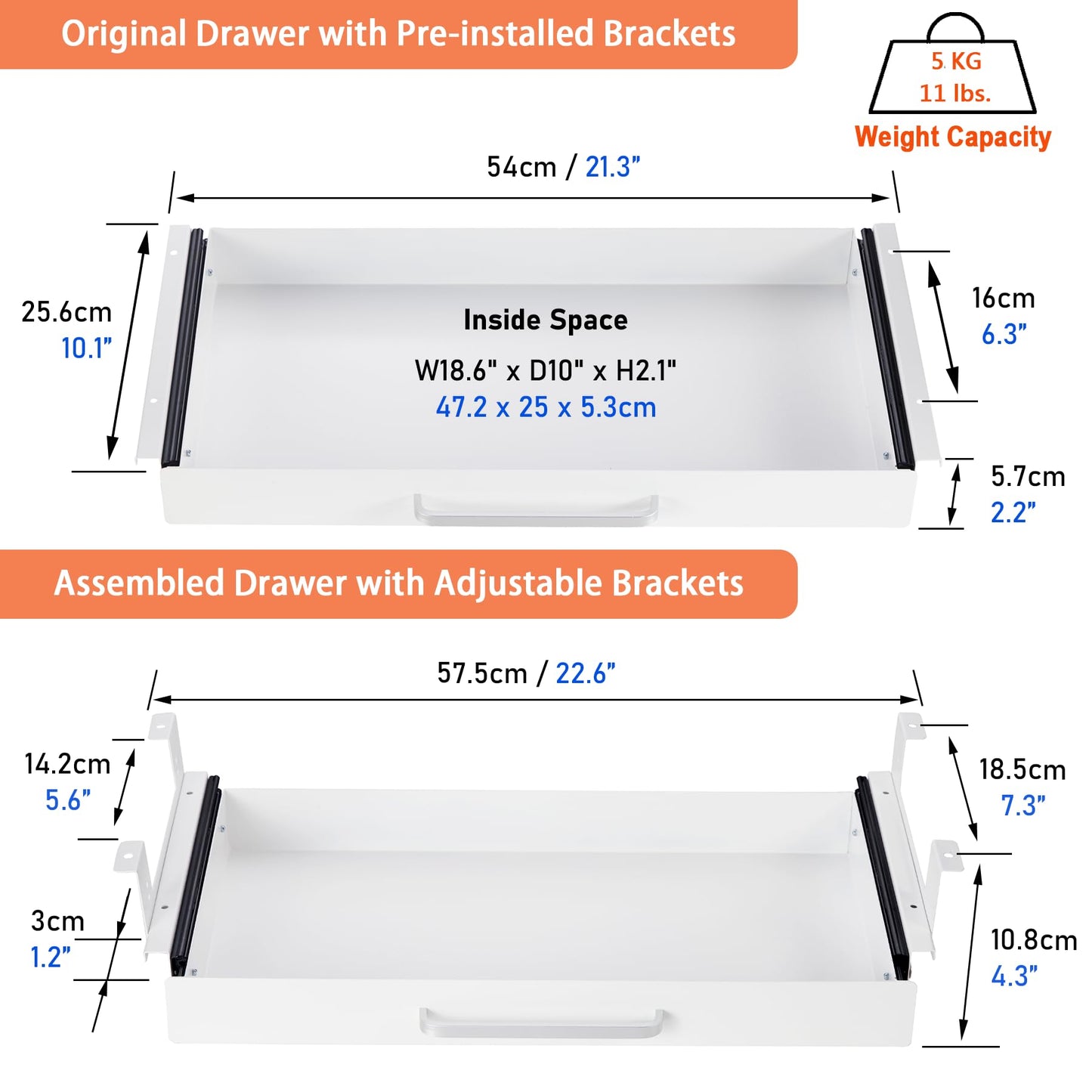 Under Desk Drawer Organizer with 4 Plastic Dividers - 54cm-CentralDepot247