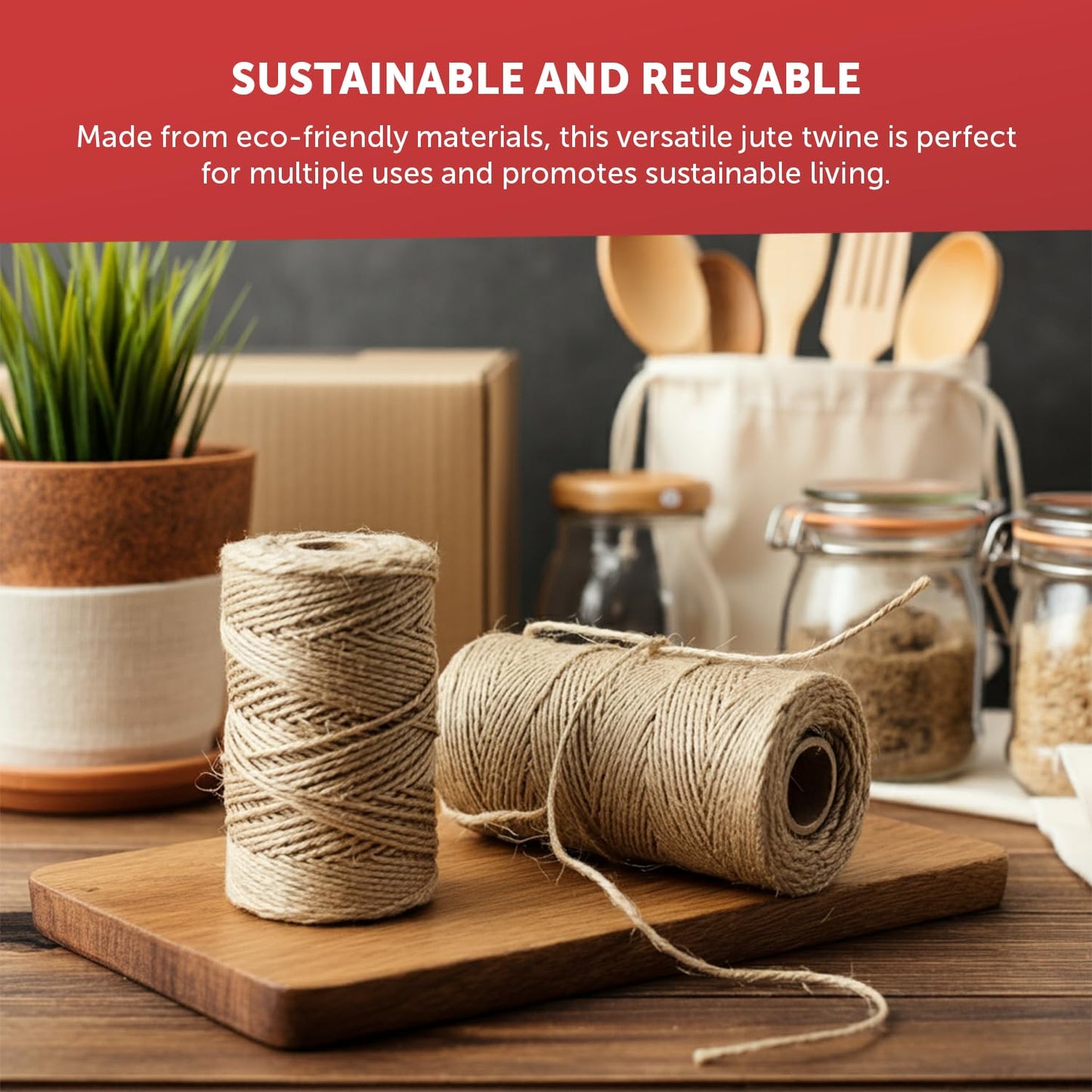 Merrimen Biodegradable Jute Christmas Wrapping Twine – 3 Rolls of Strong 3-Ply Natural Twine for Gift Wrapping, DIY Crafts, and Holiday Decorations – 500ft per Roll (Brown)-CentralDepot247