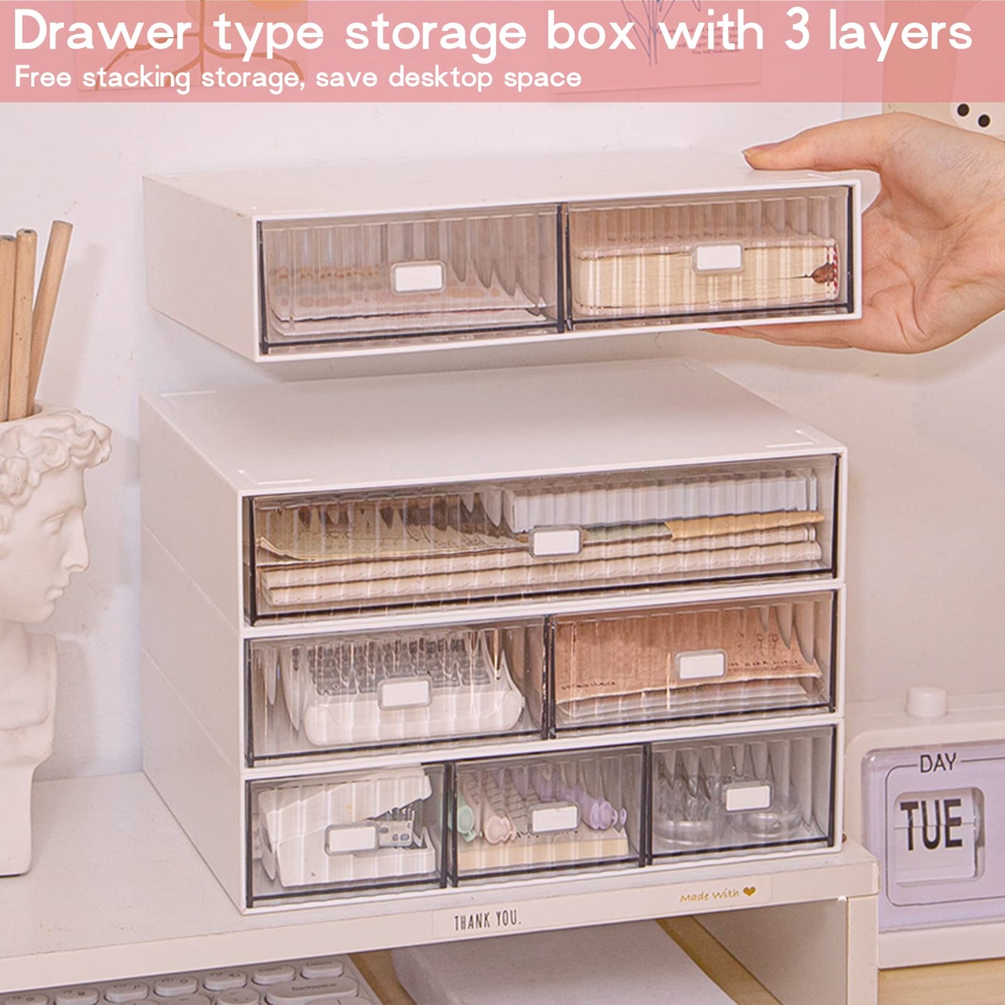 Stackable 3-Tier Desk Organizer with 6 Drawers - Purple-CentralDepot247