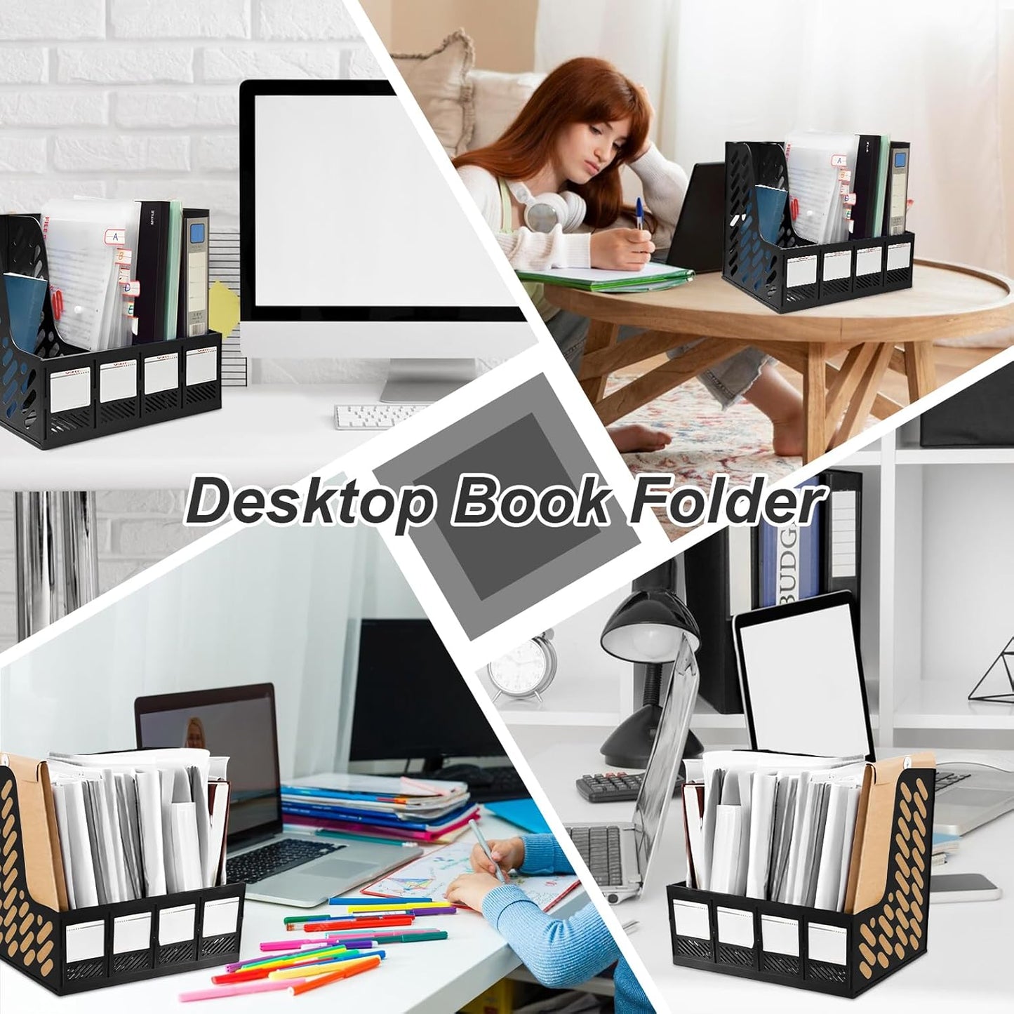 Sturdy A4 Plastic Magazine File Holder - 4 Sections Desktop Organizer-CentralDepot247