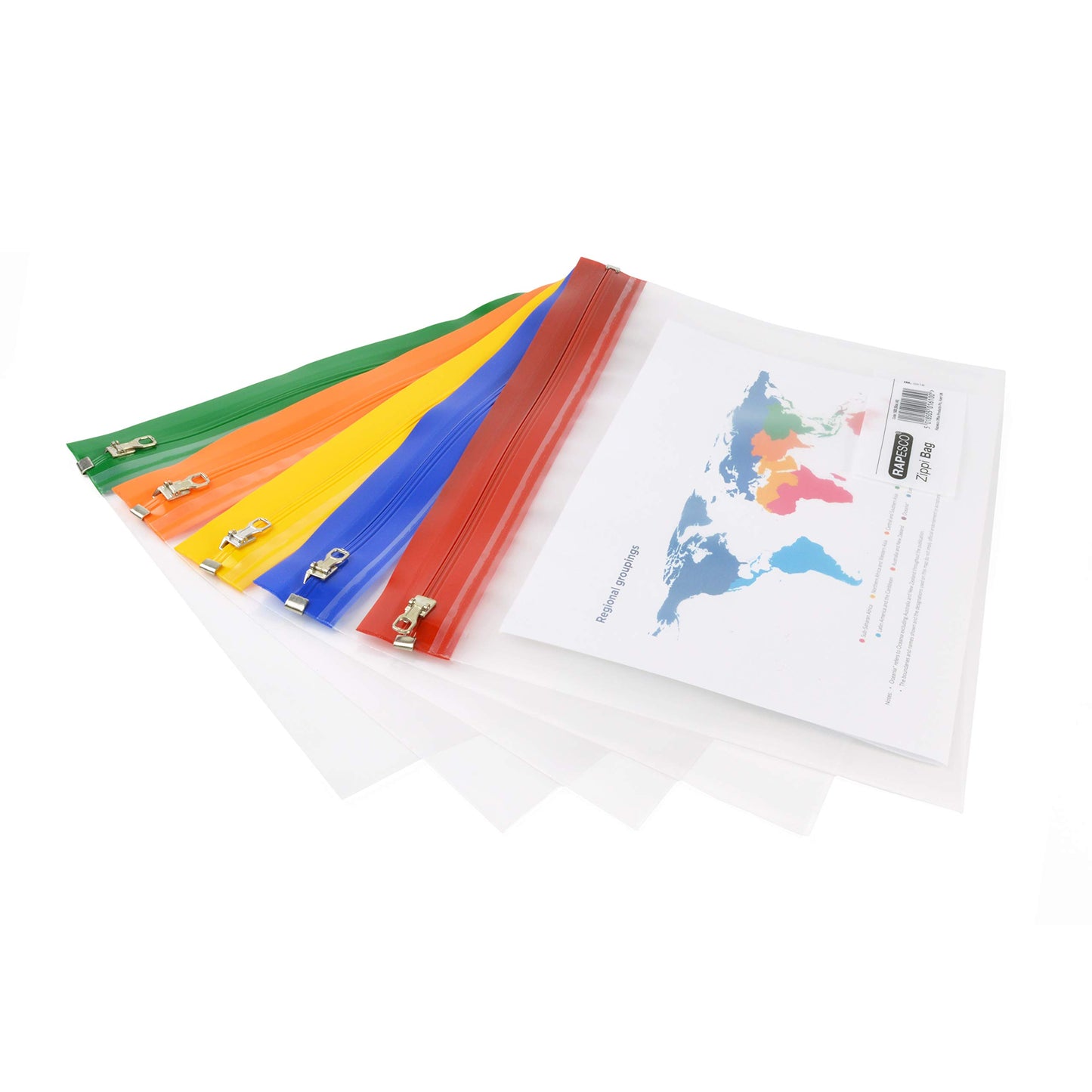Rapesco 1503 Zippi File A4+, Transparent with Assorted Strips, Pack of 5