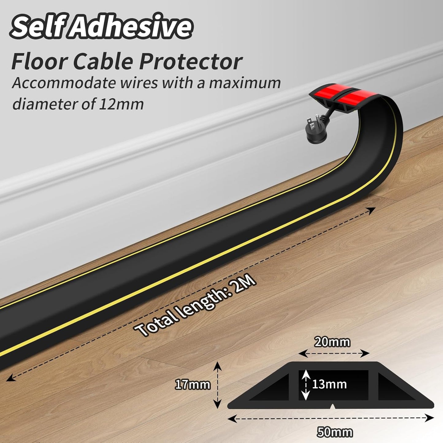 Self-Adhesive Floor Cable Cover Protector - 2M PVC Wire Hider-CentralDepot247