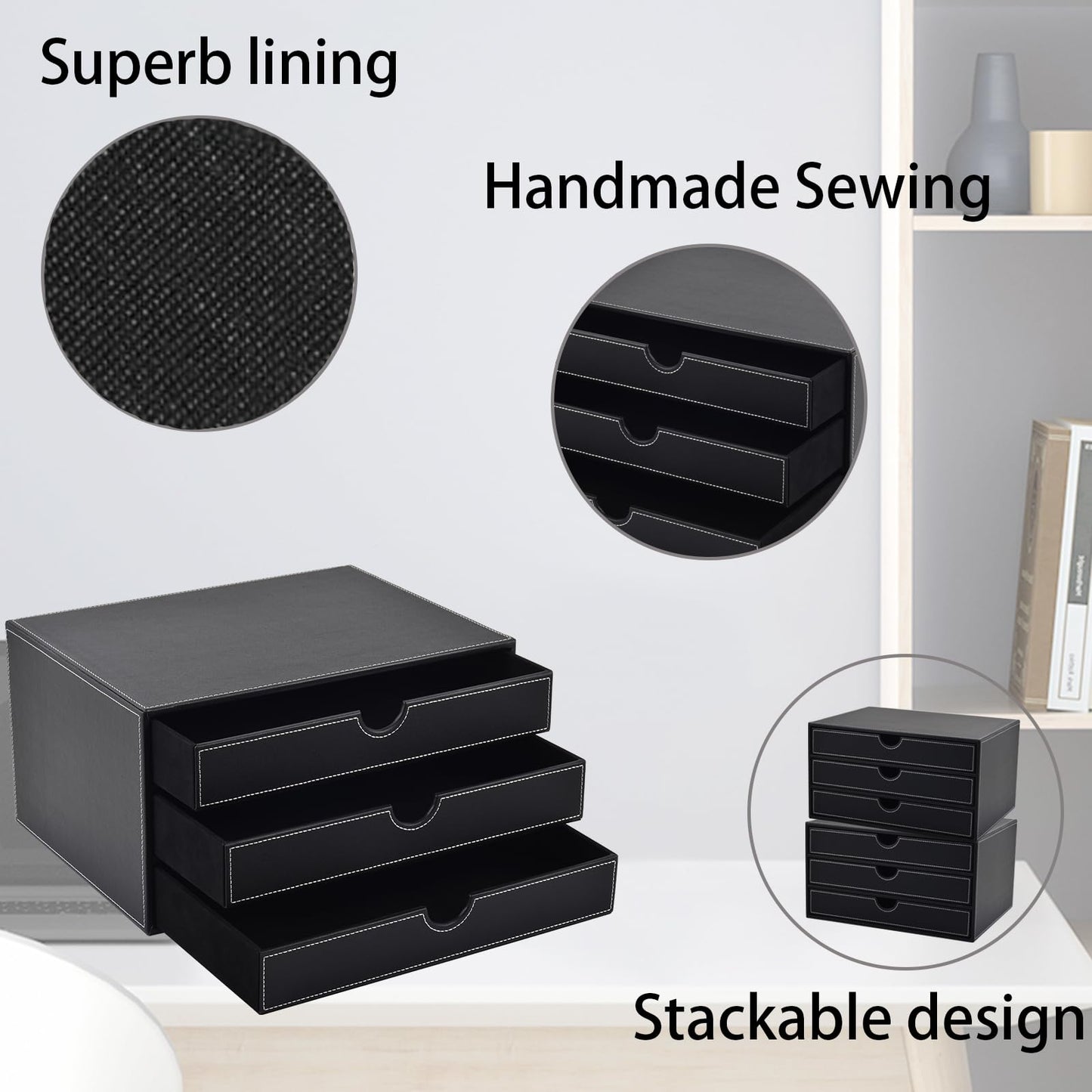 PU Leather Desk Organizer with 3 Drawers for Office & Home-CentralDepot247