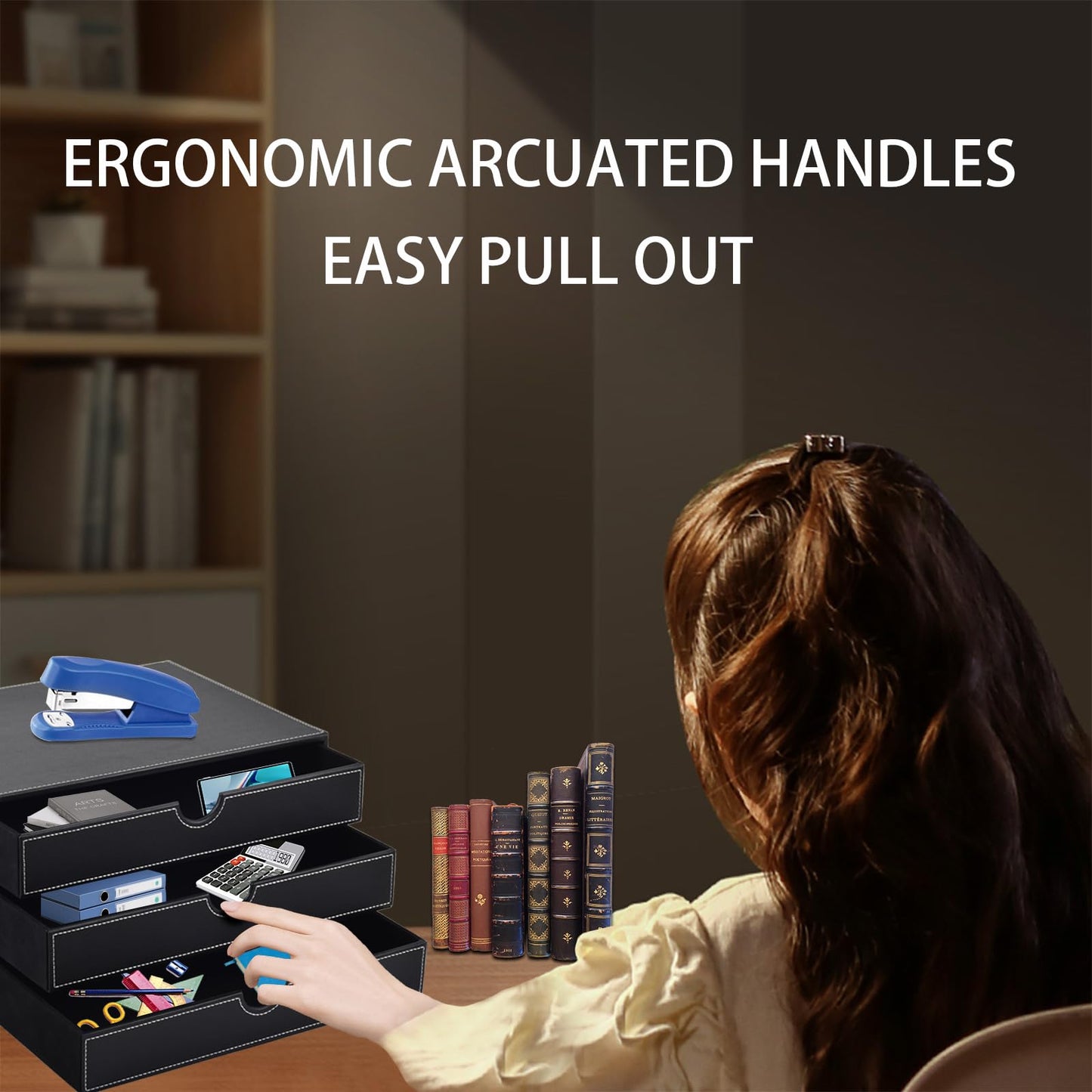 PU Leather Desk Organizer with 3 Drawers for Office & Home-CentralDepot247