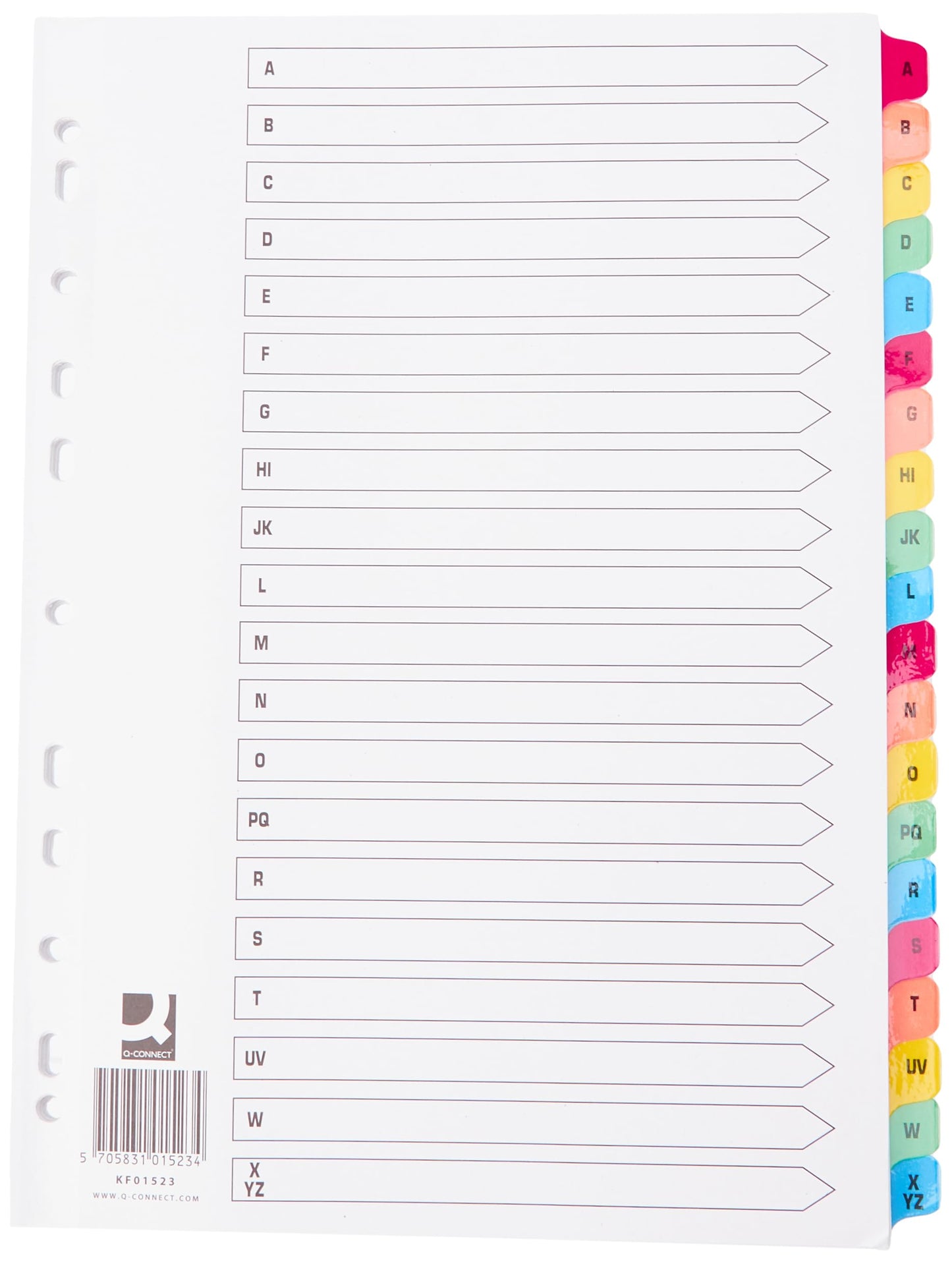 Q-Connect A-Z 20-Part Reinforced Multi-Colour A4 Index Tabs-CentralDepot247