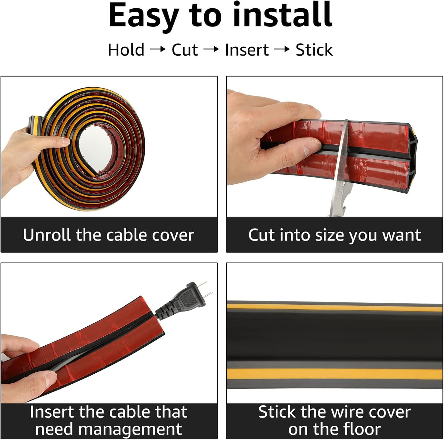 Self-Adhesive Floor Cable Protector - 3M Black Rubber with Yellow Line-CentralDepot247