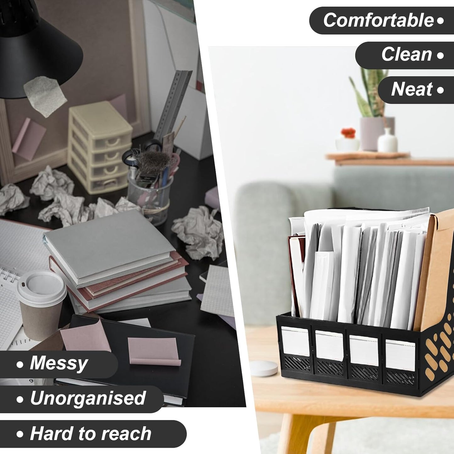 Sturdy A4 Plastic Magazine File Holder - 4 Sections Desktop Organizer-CentralDepot247