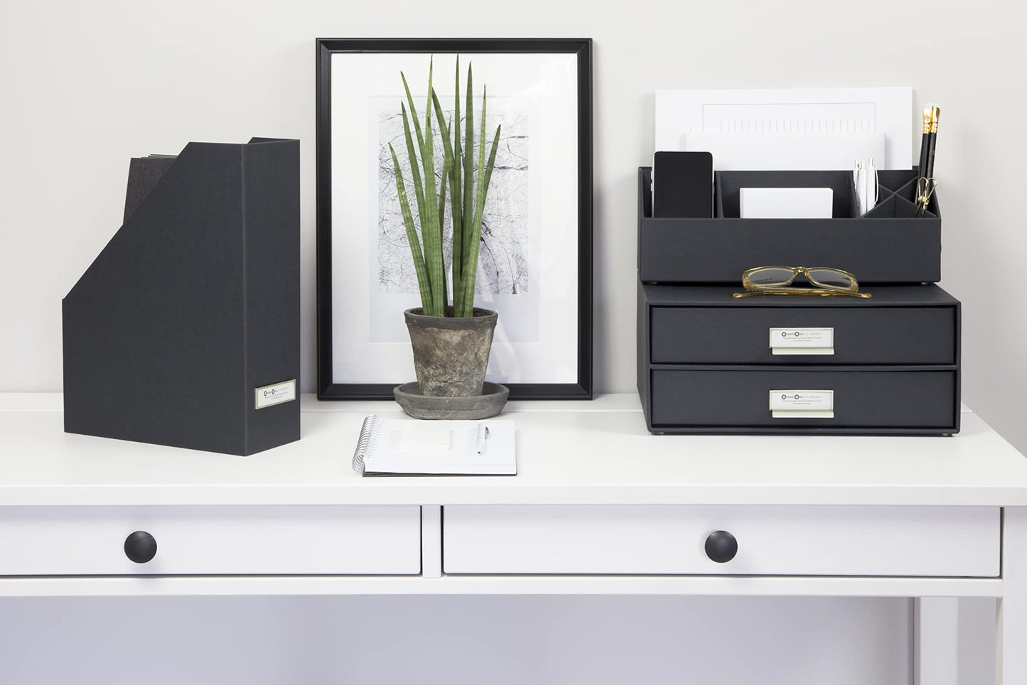 Standing Magazine Storage Box with Label - Document Holder - Black Speckled