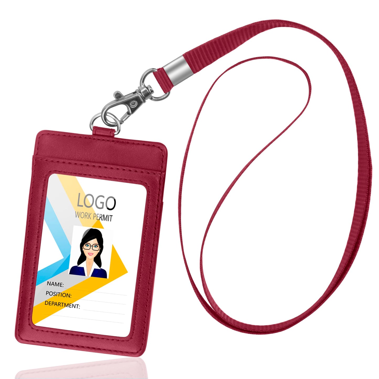 Vertical PU Leather ID Badge Holder with Lanyard - Black