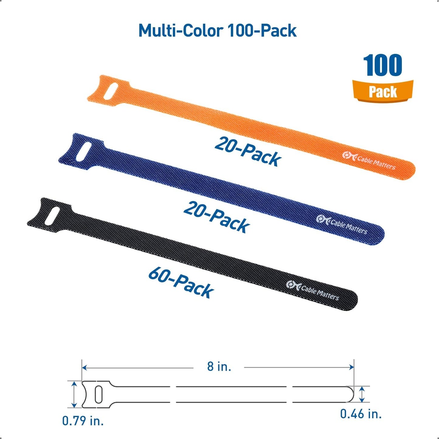 100-Pack Reusable Cable Ties - Multi-Color Hook and Loop Straps-CentralDepot247