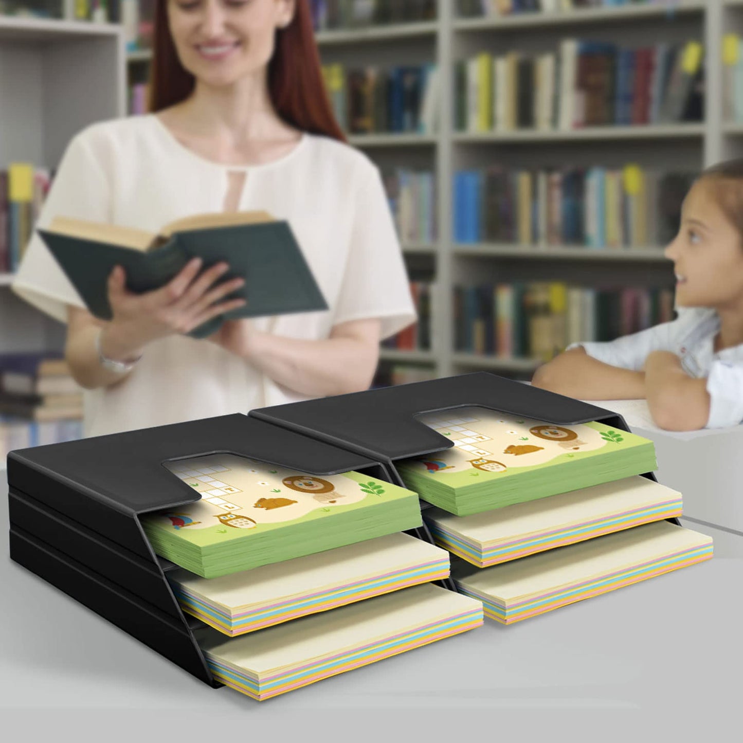 Vertical Triple File Folder Organizer - Black Plastic File Sorter-CentralDepot247