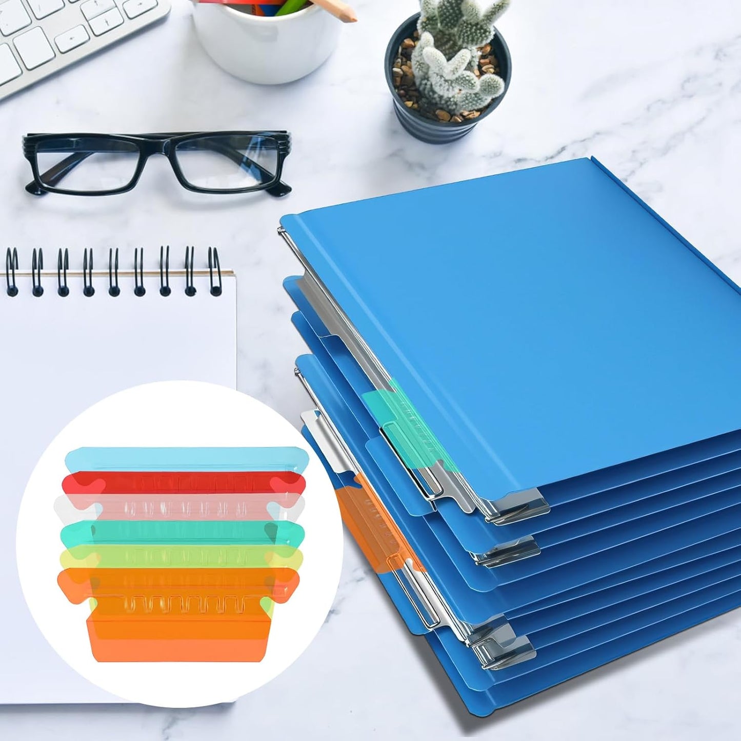 Tinoaly 60pcs Hanging File Folder Tabs, Colored Plastic Labels with Inserts