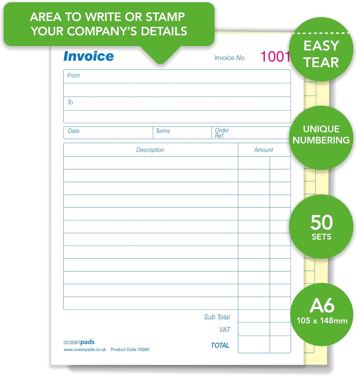 Small A6 Invoice Book Duplicate, 105mm x 148mm, Carbonless (70260)
