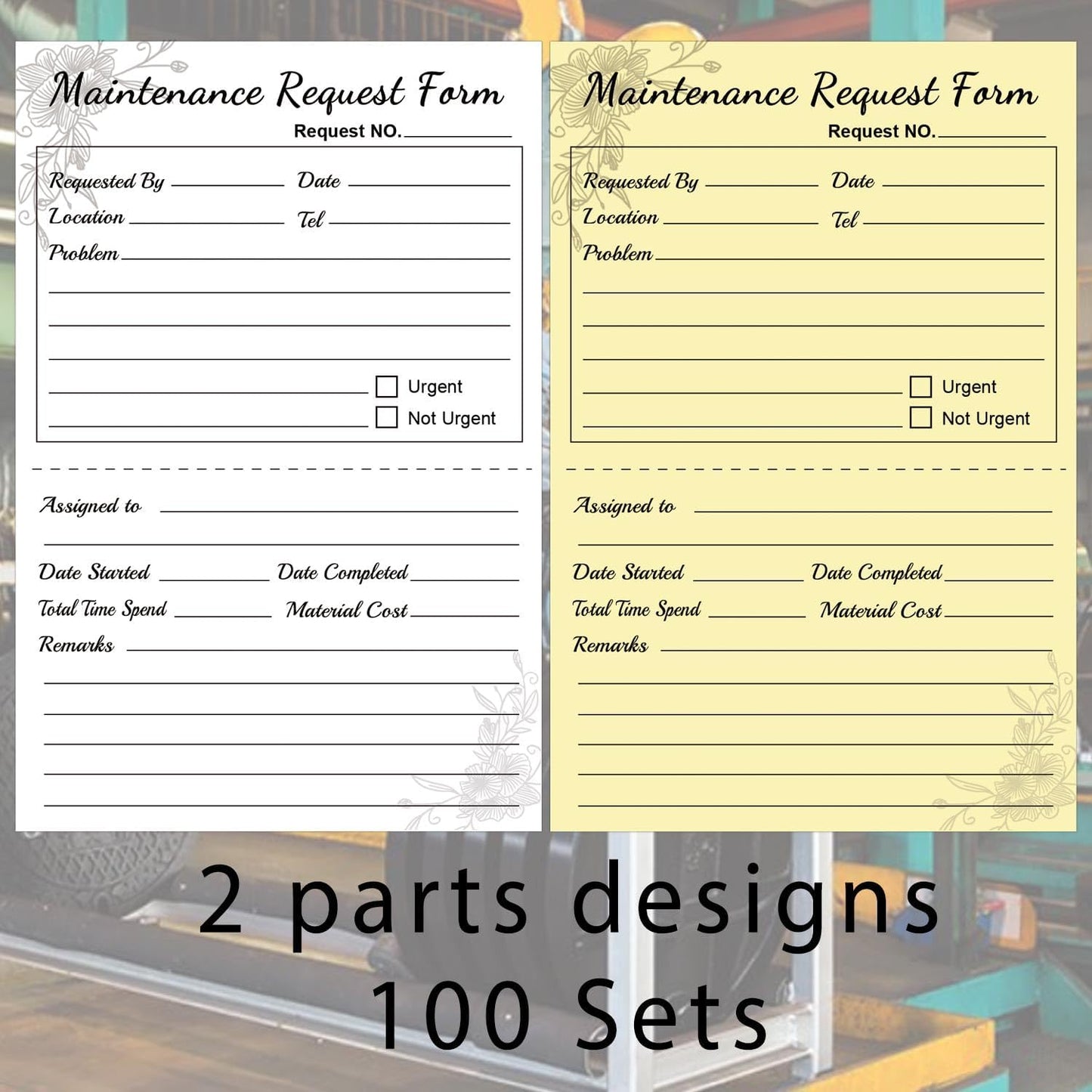 100 Pcs 2 Part Carbonless Maintenance Request Form Book - 5.5 x 8.26 in