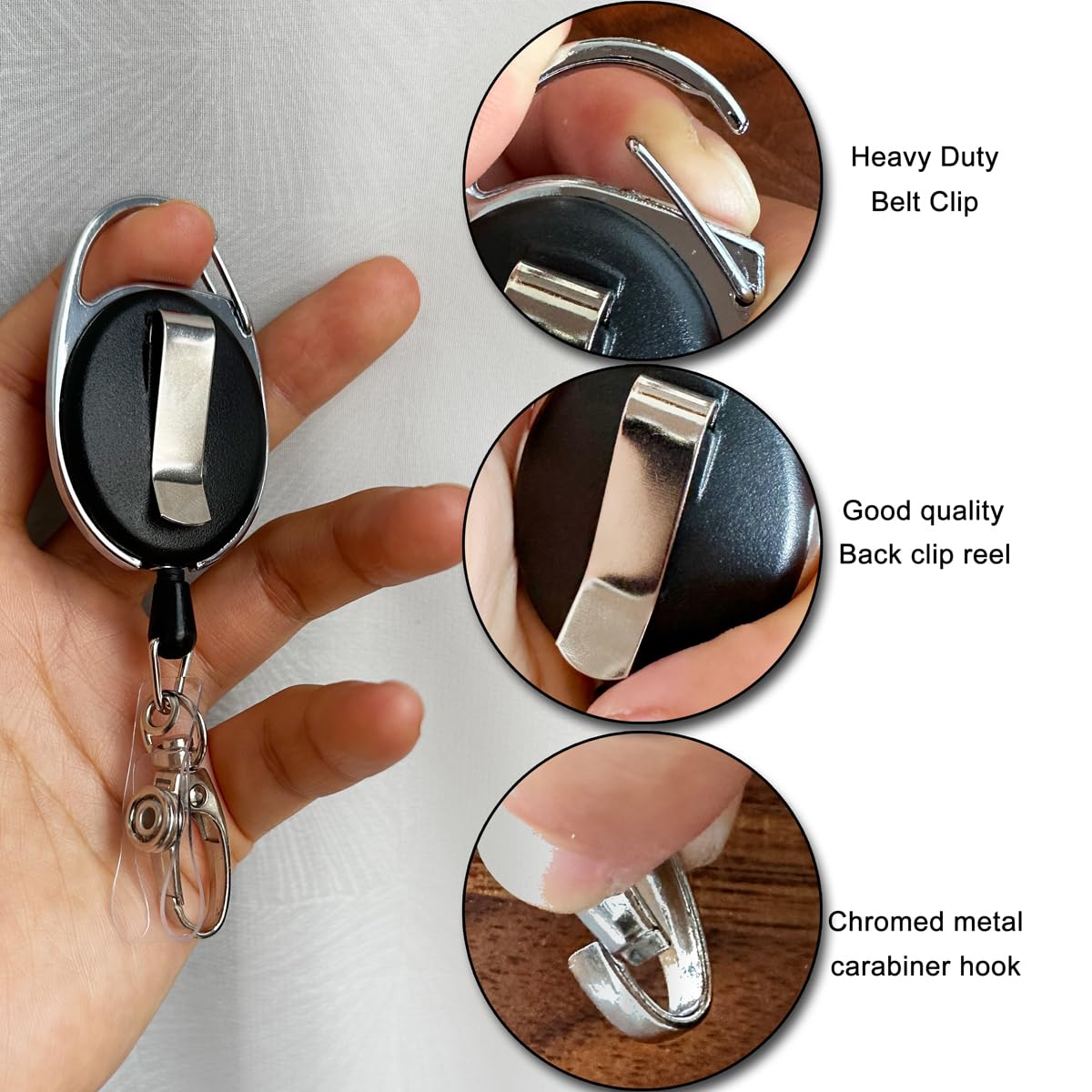 Retractable Badge Reel with Claw Clasp and Clip - 2 Pack