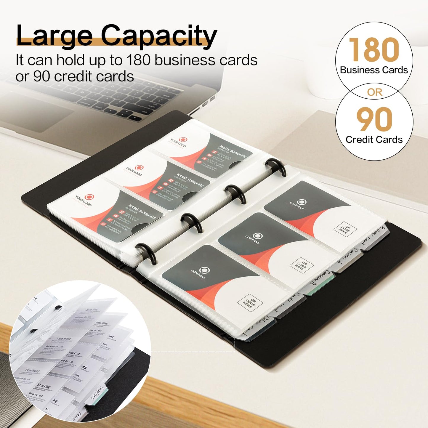 Portable Business Card Holder - Organizes 180 Cards, Black-CentralDepot247