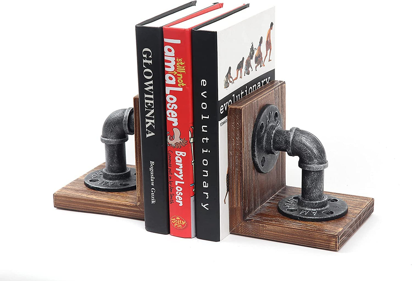Rustic Industrial Wooden Bookends - Set of 2 (Black-Grey)-CentralDepot247
