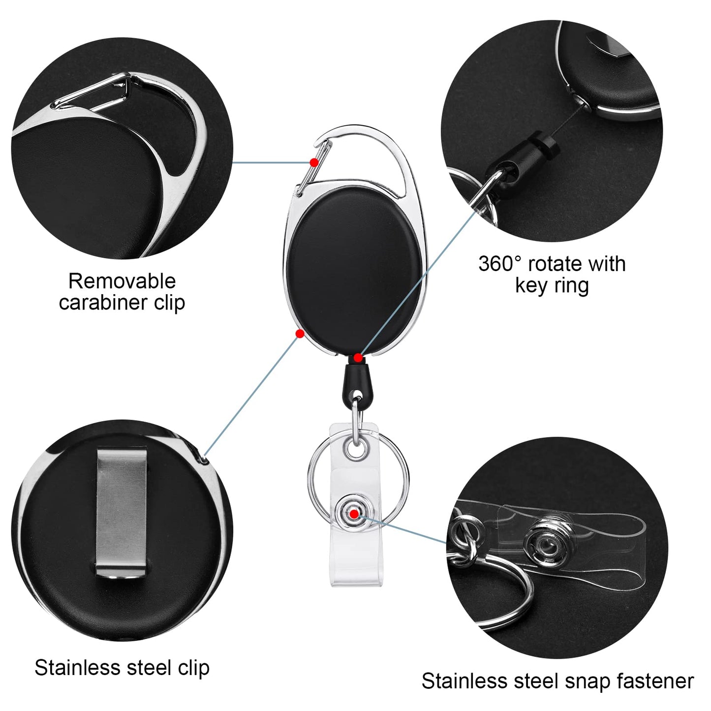 Retractable Badge Reels 2pcs Heavy Duty Keychain with Clips