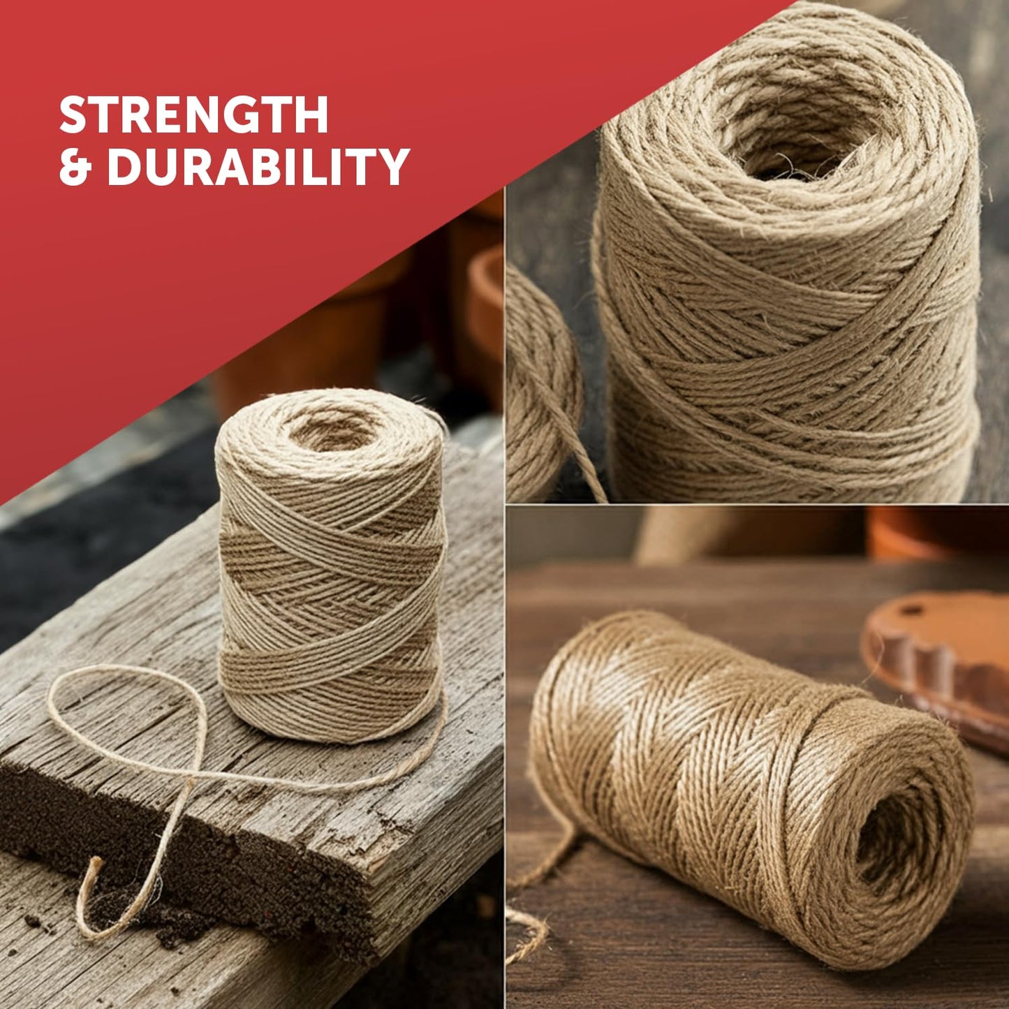 Merrimen Biodegradable Jute Christmas Wrapping Twine – 3 Rolls of Strong 3-Ply Natural Twine for Gift Wrapping, DIY Crafts, and Holiday Decorations – 500ft per Roll (Brown)-CentralDepot247