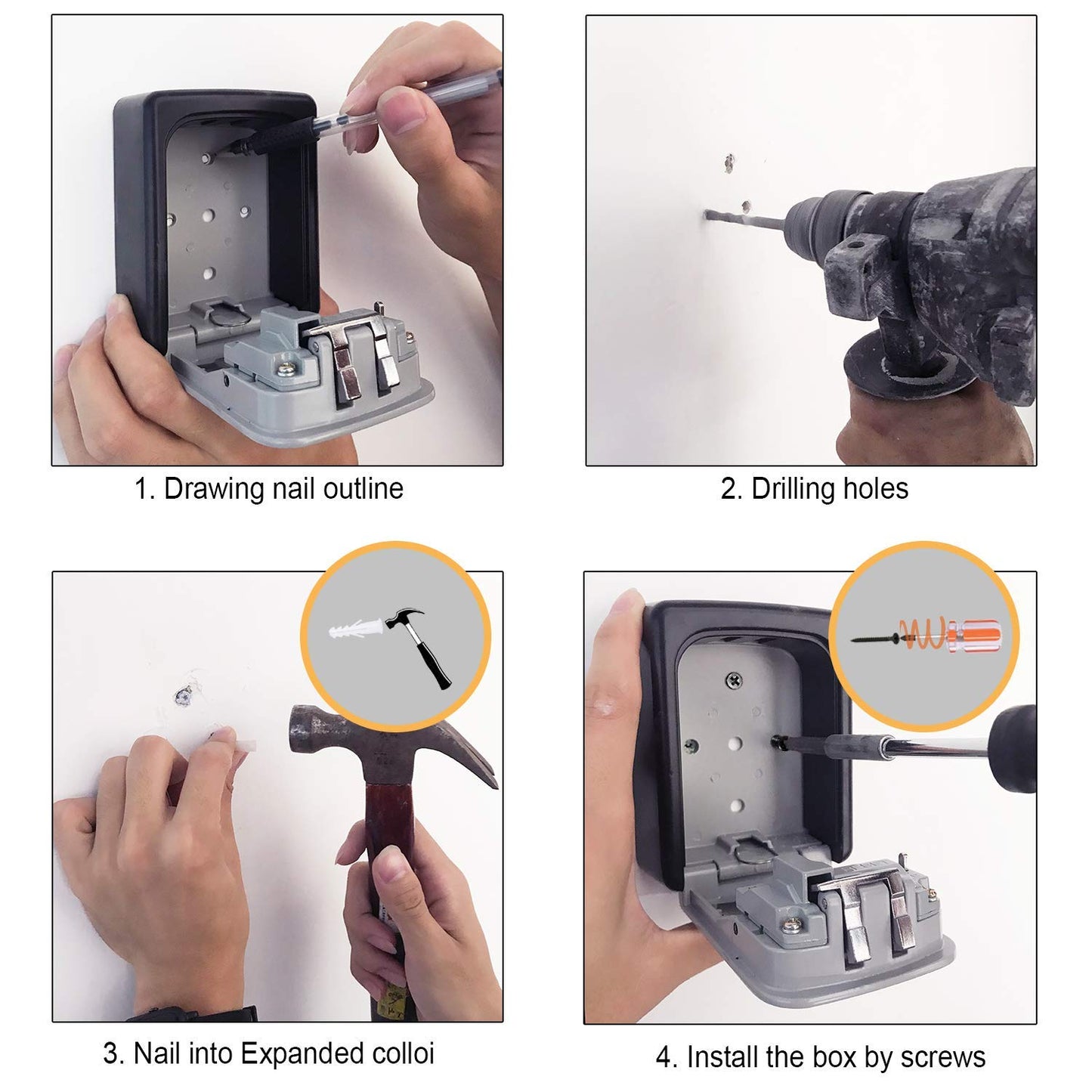 TTRWIN Key Lock Box with 4-Digit Combination Lock, Waterproof & Wall Mounted