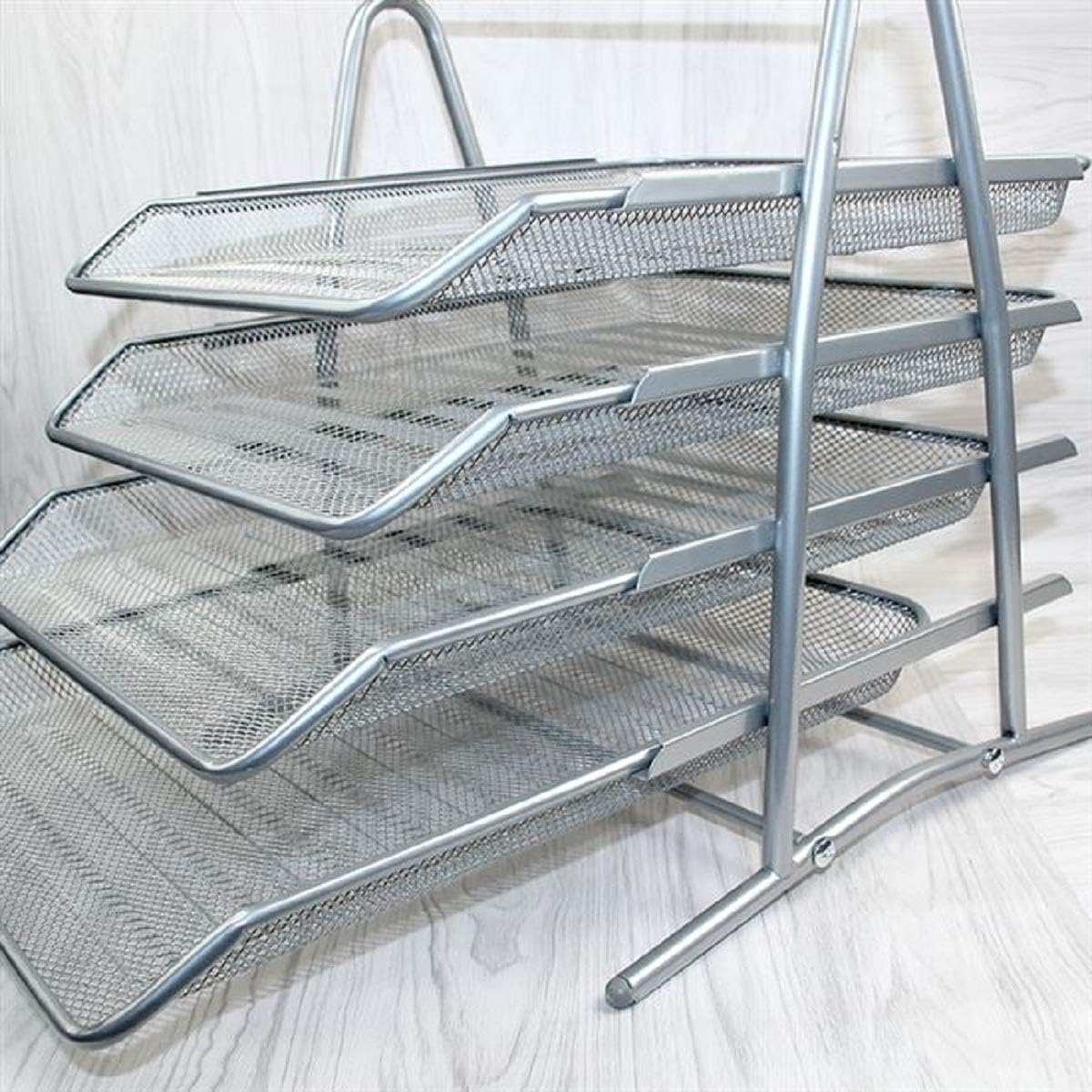 Silver Wire Mesh 4 Tier Letter Tray - A4 Document Organizer-CentralDepot247