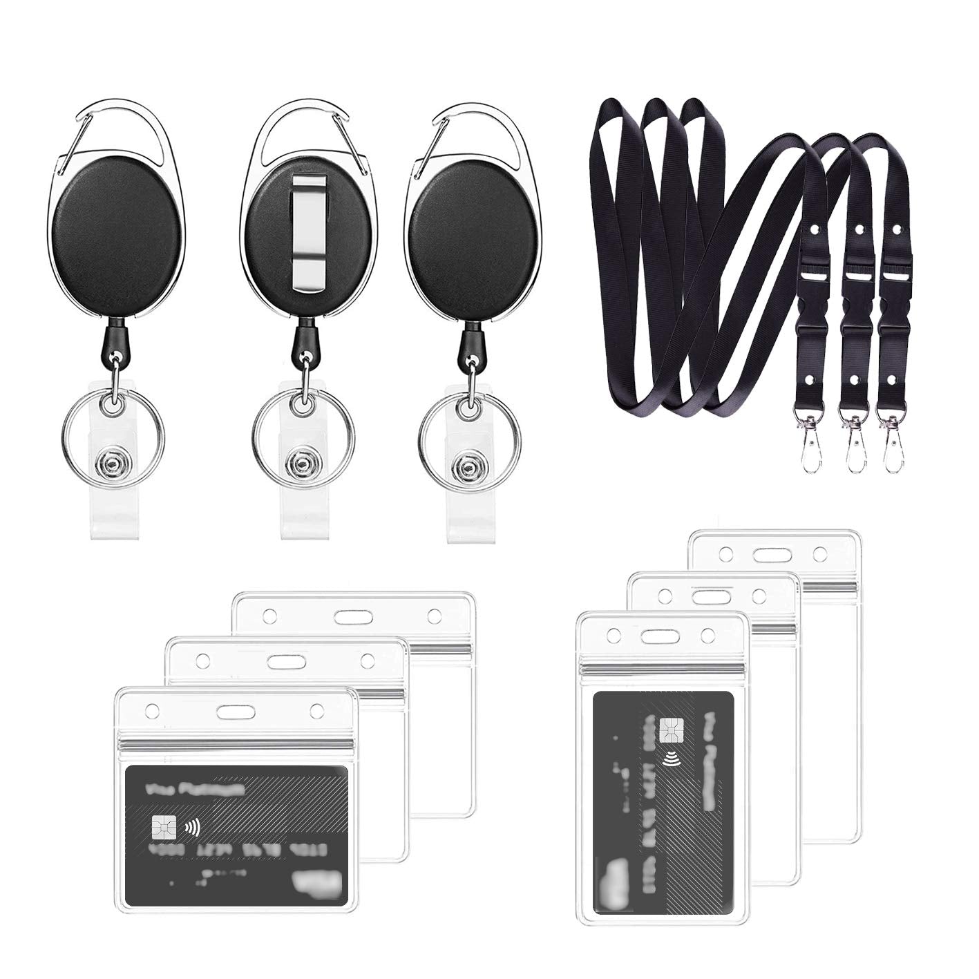 Retractable Lanyard with Card Holder - 4 Piece Set, Black A01
