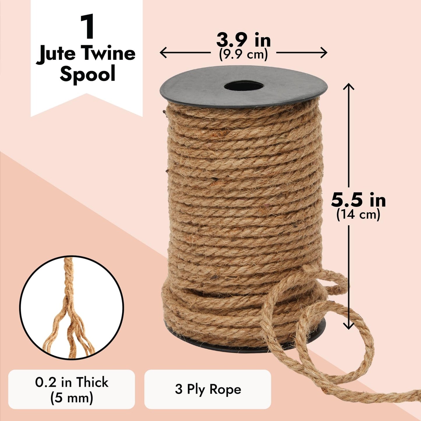 Nautical Rope for Crafts 100 Feet 5mm, Thick Hemp Jute Twine, Brown-CentralDepot247