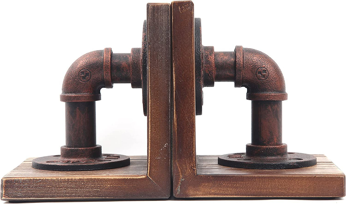 Rustic Industrial Wooden Bookends - Set of 2 (Black-Grey)-CentralDepot247