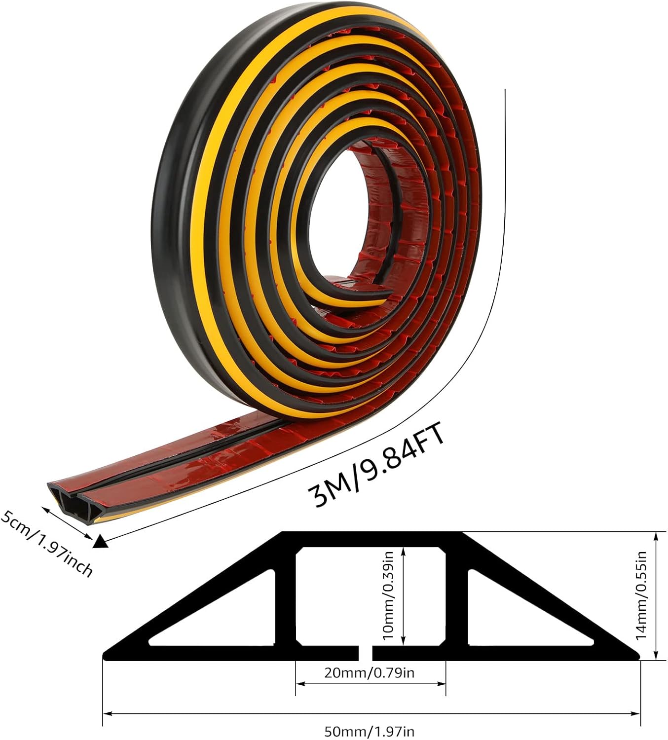 Self-Adhesive Floor Cable Protector - 3M Black Rubber with Yellow Line-CentralDepot247