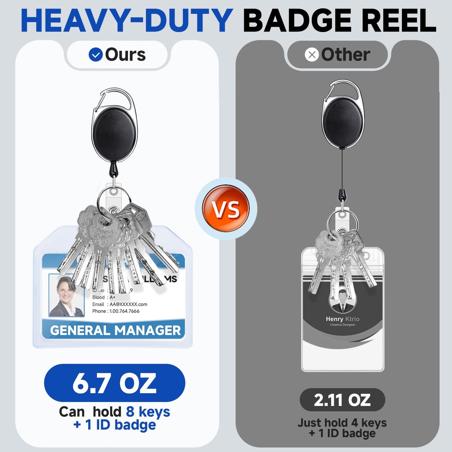 Retractable Badge Holder - 2 Pcs, Extra Thick Plastic, Vertical