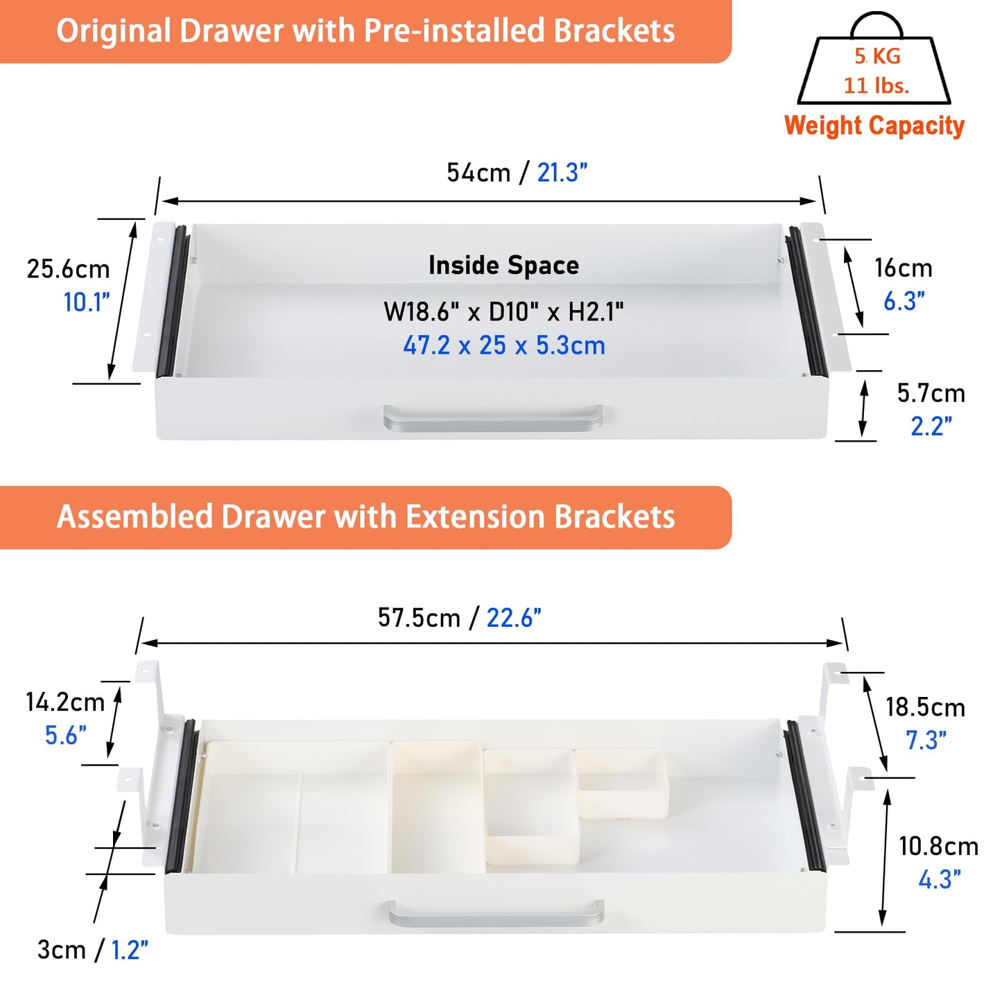 Under Desk Drawer Organizer with 4 Plastic Dividers - 54cm-CentralDepot247