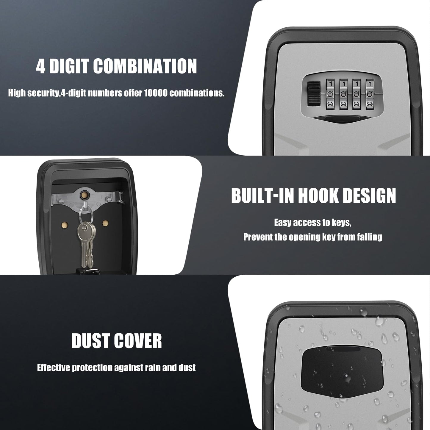 Extra Large Wall Mounted Key Lock Box for 10 Keys and Cards