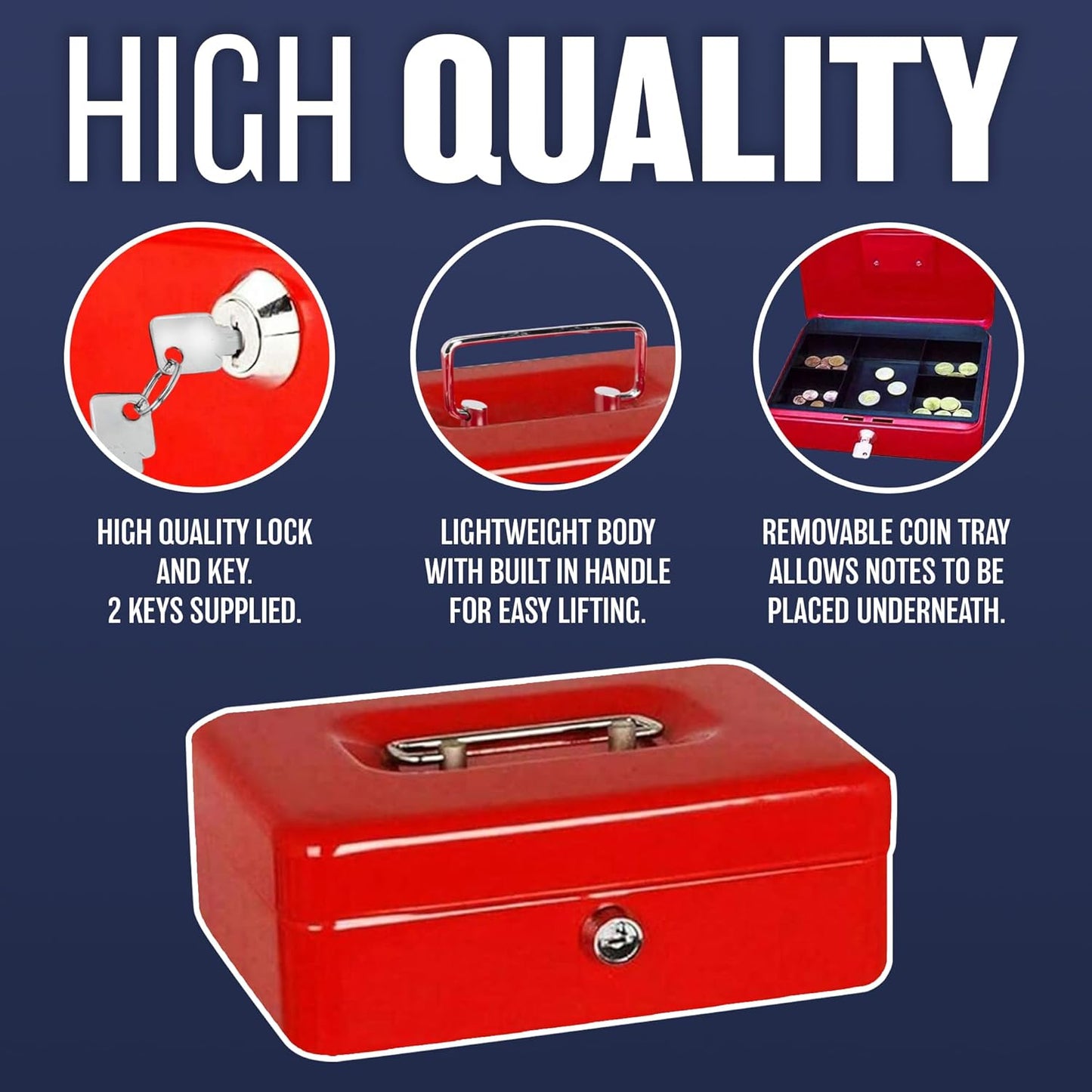 10" Red Steel Safe Security Cash Box with Key Lock