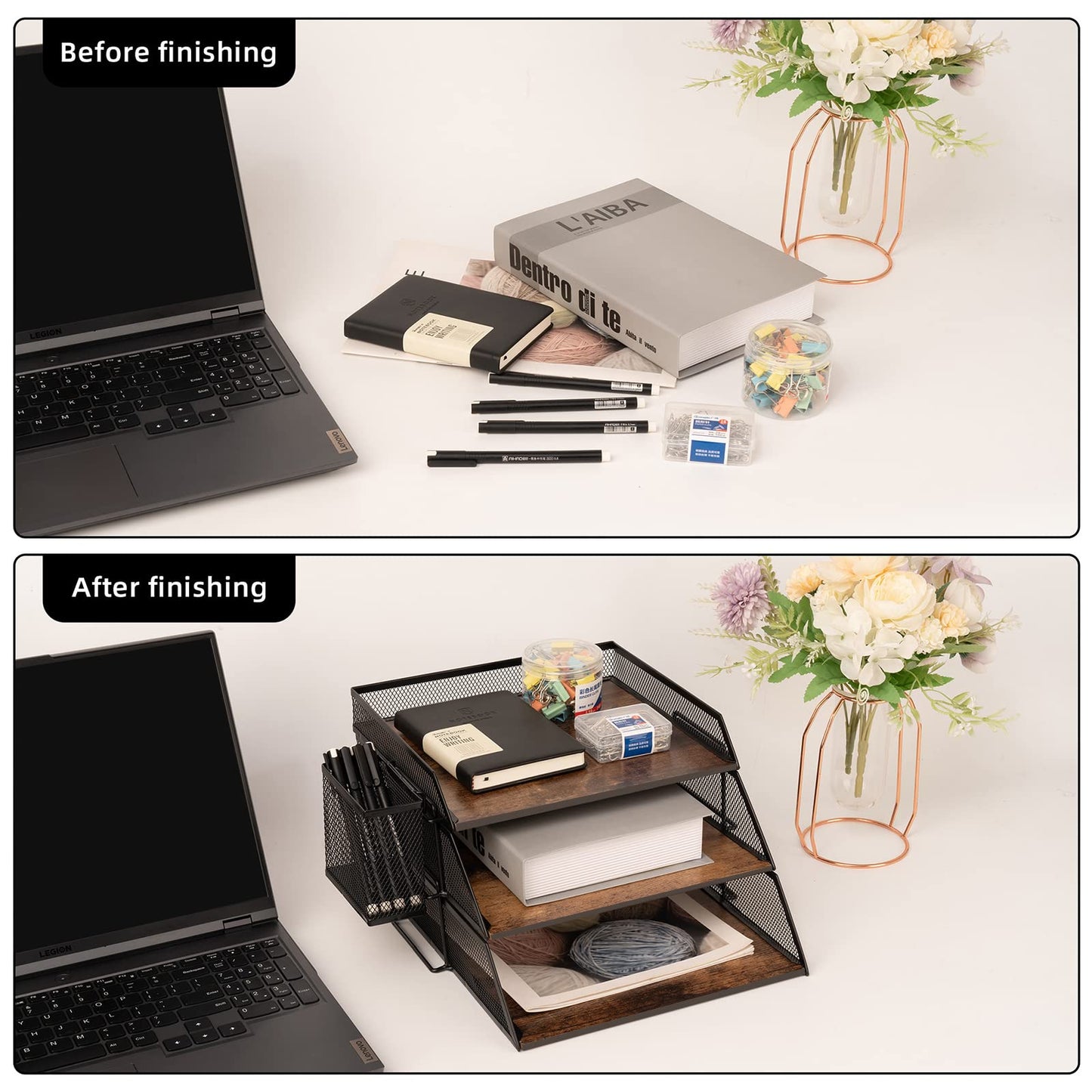 Set of 2 Vintage Wood & Metal Letter Trays - Office Organizers-CentralDepot247