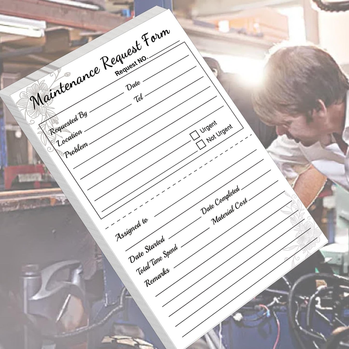 100 Pcs 2 Part Carbonless Maintenance Request Form Book - 5.5 x 8.26 in