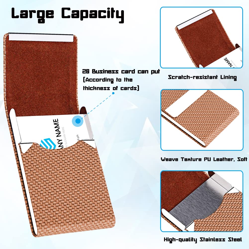Professional PU Leather & Stainless Steel Business Card Holder - Coffee-CentralDepot247