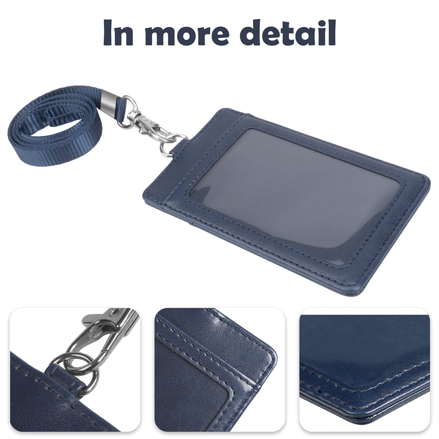 Vertical PU Leather ID Badge Holder with Lanyard - Black
