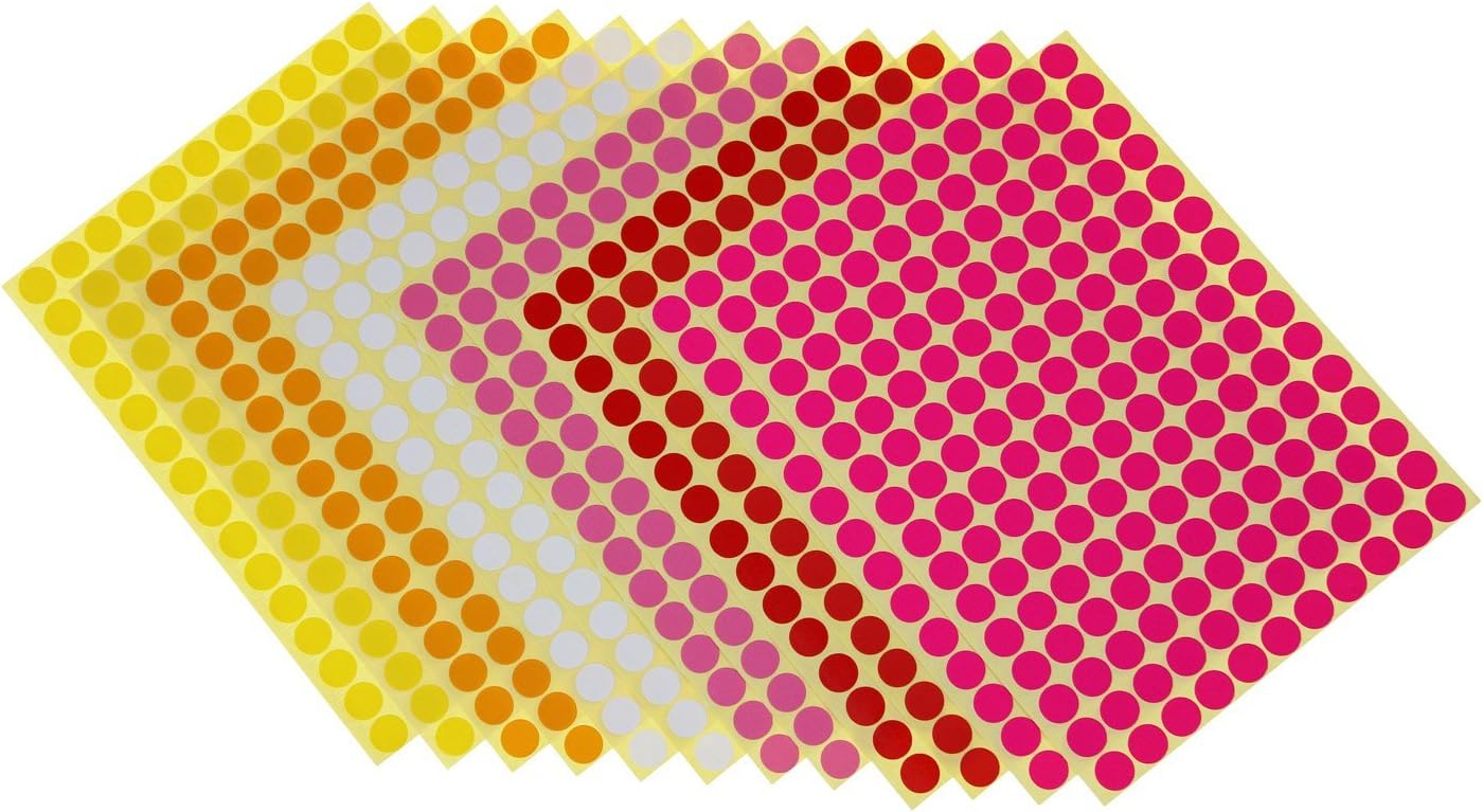 Removable Sticky Color Coding Labels - 10mm Dot Stickers (3960 Total)