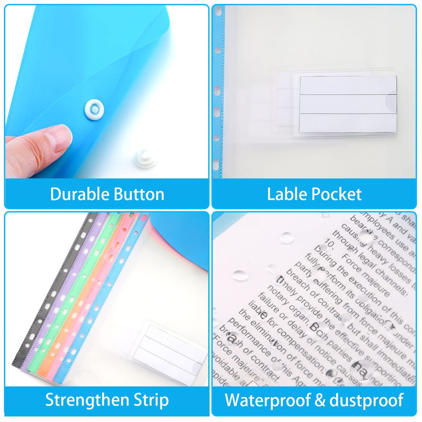 Punched Pockets 12 Pack A4 Plastic Wallets - 11 Holes Binder Pockets