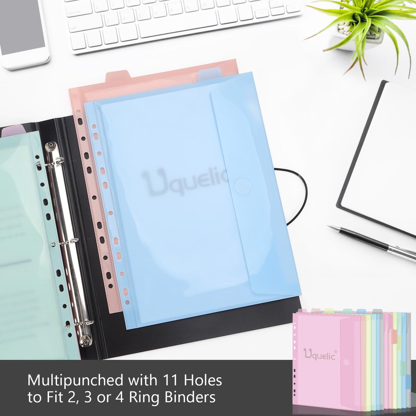 Uquelic 12 Pack A4 Plastic Wallets - Macaron Color Document Sleeves