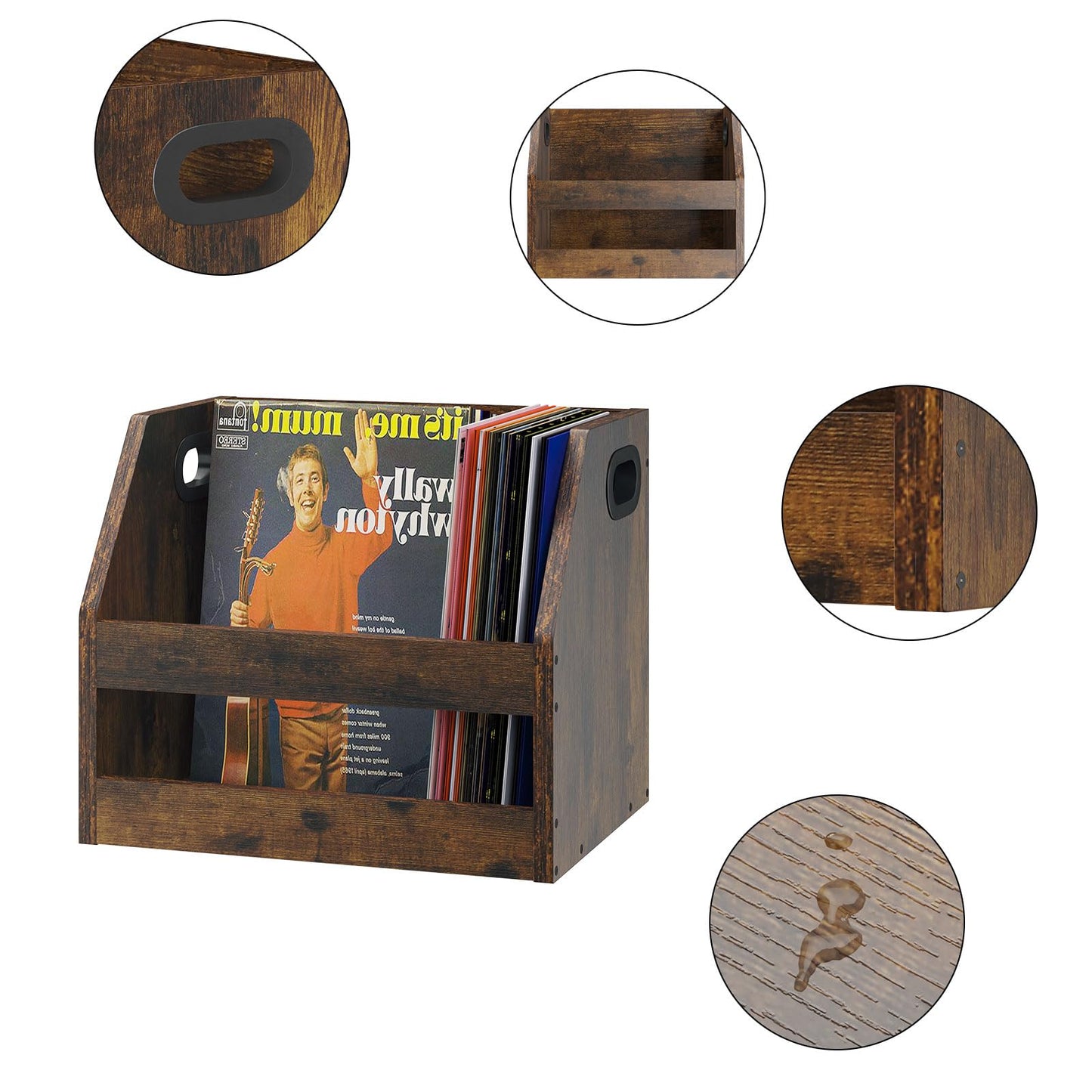 Vinyl Album Storage Box - Rustic Brown LP Record Holder-CentralDepot247