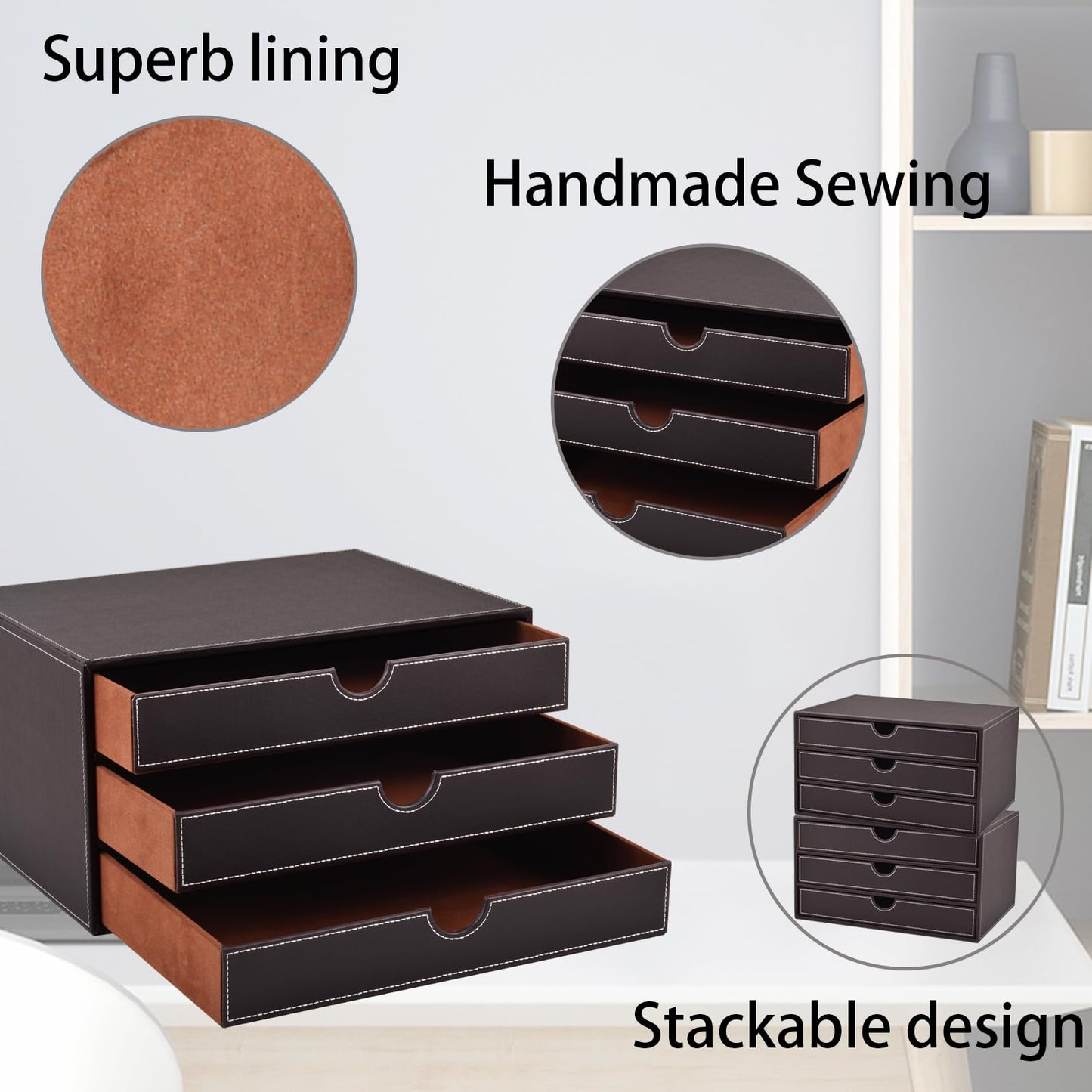 PU Leather Desk Organizer with 3 Drawers for Office & Home-CentralDepot247