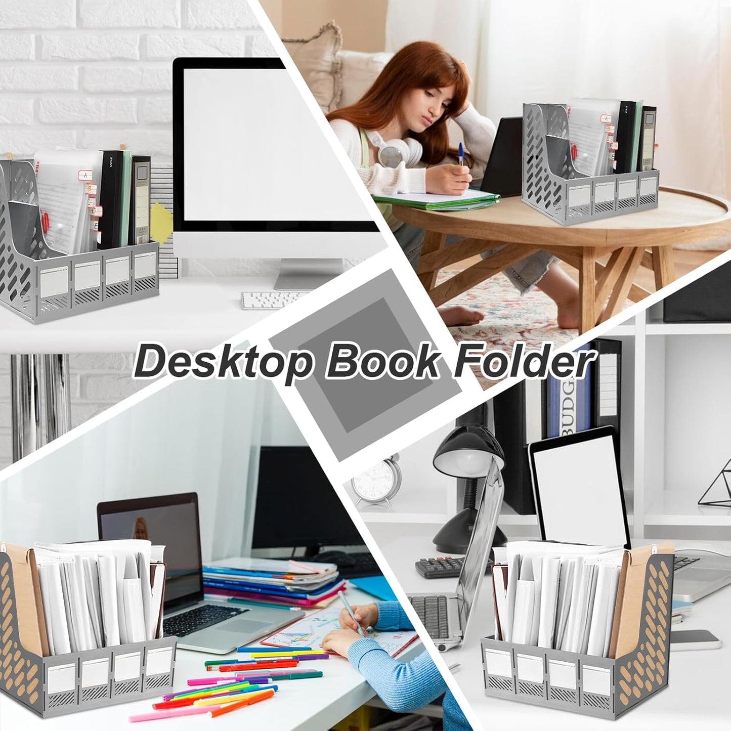 Sturdy A4 Magazine File Holder with 4 Sections - Desktop Organizer-CentralDepot247
