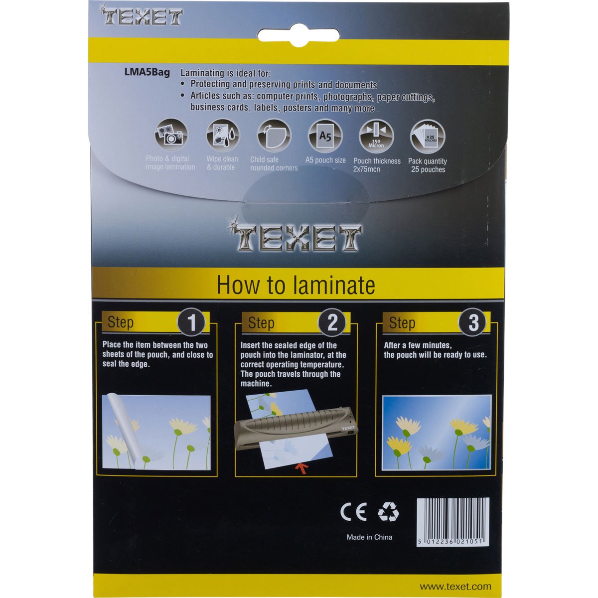 TEXET A5 Laminating Pouches | 150 Microns | Pack of 25