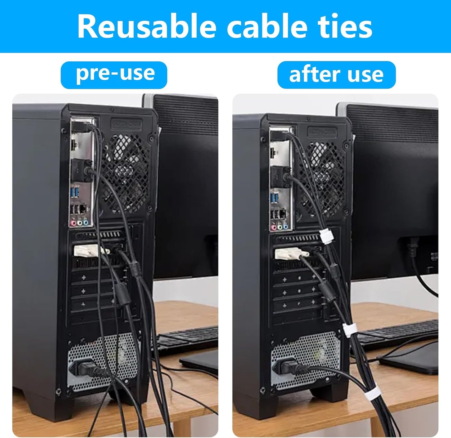 100 Pcs Reusable Hook and Loop Cable Ties - Cable Organizer Straps-CentralDepot247