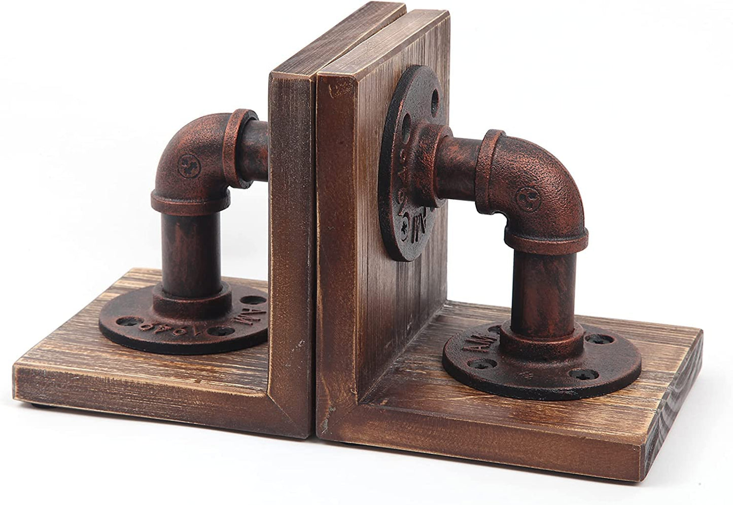 Rustic Industrial Wooden Bookends - Set of 2 (Black-Grey)-CentralDepot247